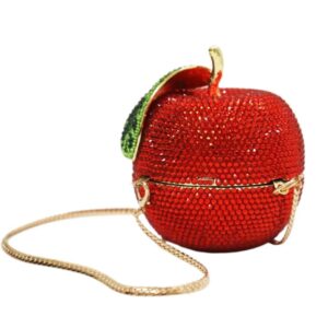 high end luxury fruit crystal embellished handbag clutch purse rhinestone diamond red apple shaped evening bag for party wedding