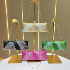 vintage metal sequin women chain clutch evening bag