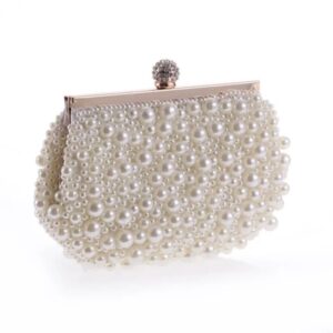 fashion beautiful lady pearl beaded women clutch bag handbag