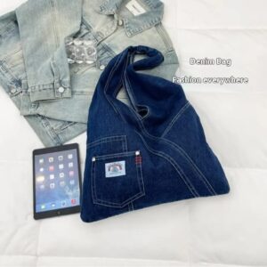 vintage denim shoulder bag distinctive street trendy canvas satchel large capacity all match the tote bag