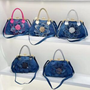 high end new flower patterned women's single shoulder crossbody bag, european and american denim casual handbag