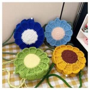women's cotton wool flower bag handmade floral crochet crossbody diy knitted country style straw bag eco friendly