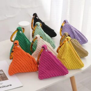 vintage crochet macrame beach bag with tassels women's cotton drawstring handbag women's knitted hand bags clutch purses