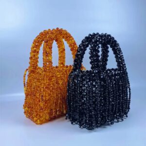 handmade beaded woven bag amber acrylic cat's eye tassel hollow pearl women's bag for party banquet