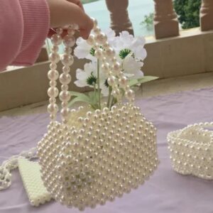 handmade beaded woven bag amber acrylic cat's eye tassel hollow pearl women's bag for party banquet (copy)