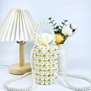 hand beaded braided bucket dinner pearl finished crossbody mini bag women