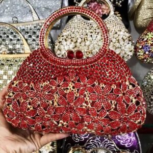 factory direct luxury crystal evening bag with braided rhinestone and flower premium evening bags for women